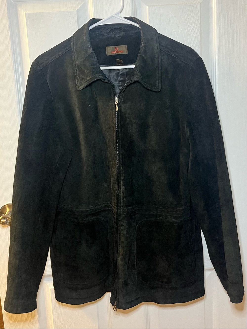 Vintage Danier Black Genuine Suede Leather Jacket XL 90s Y2K Zip Coat